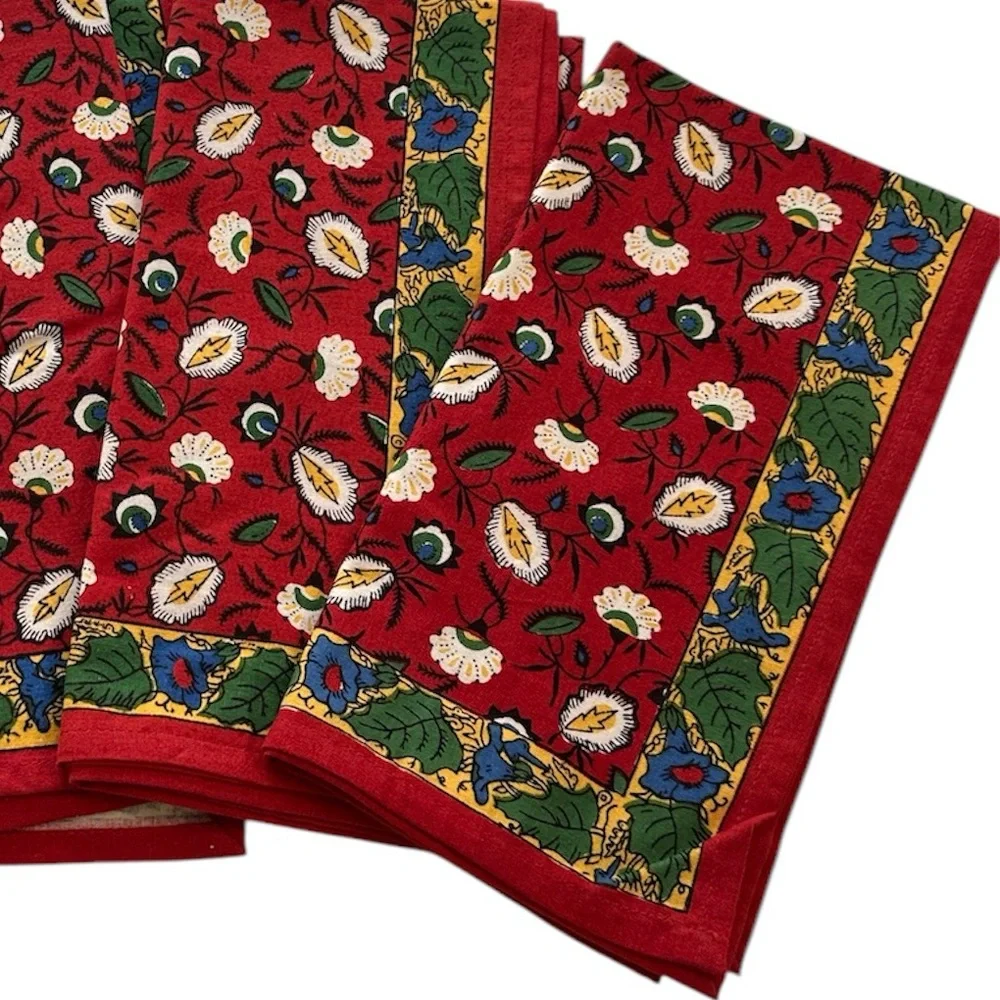 William Sonoma Set of 4 Placemats & Napkins St Remy Red Floral NWT